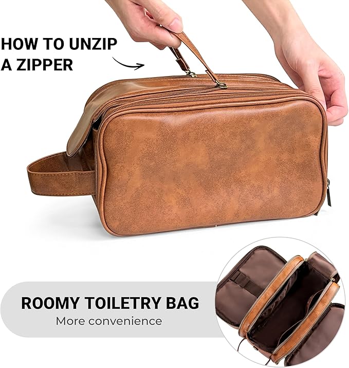 Elviros Travel Toiletry Bag Gift for Men，Mens Toiletries Bag Gifts Set Shaving Dopp Kit Water-resistant Bathroom Toiletries Organizer PU Leather Cosmetic Bags 2 Pack