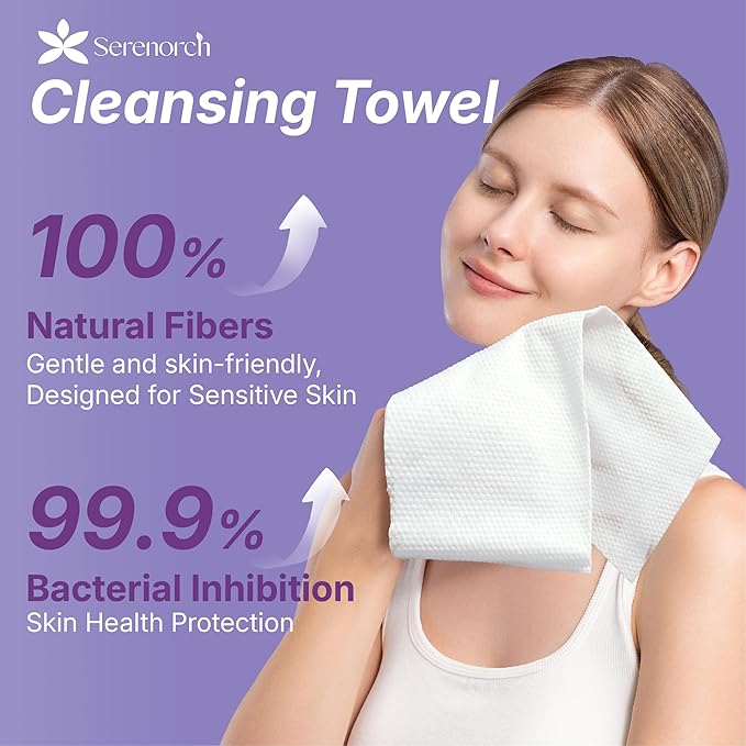 Disposable Face Towels XL 50 Count, Pearl Texture Facial Tissues for Deep Cleansing, Ultra Thick Makeup Remover Dry Wipes, Lint Free Cotton Tissue for Sensitive Skin