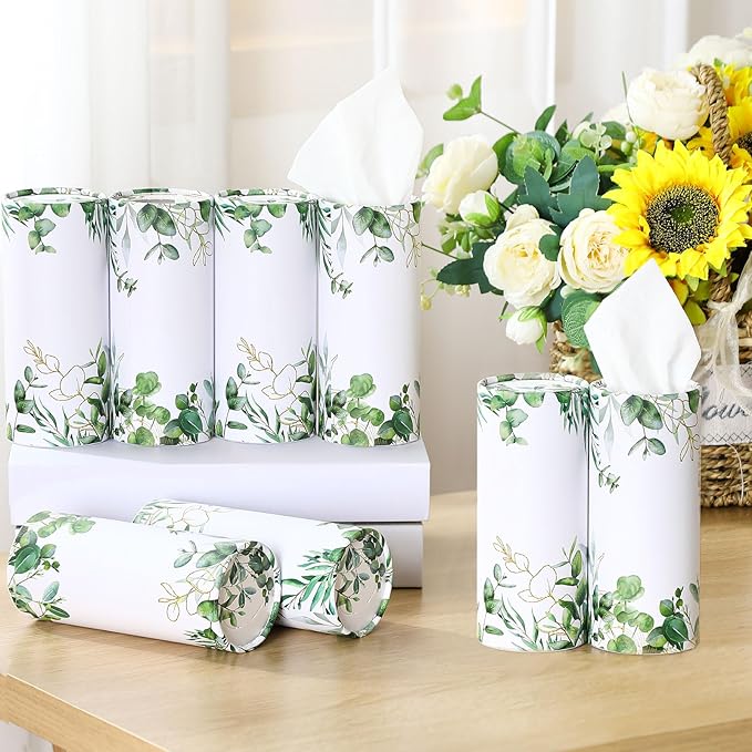 12 Pack Car Tissue Cylinder Holder Bulk with 3 Ply Facial Tissues, Round Napkin Holders for Car Cup Holder Cylinder Travel Paper Tubes Bulk Round Napkin Boxes Packs(Eucalyptus)
