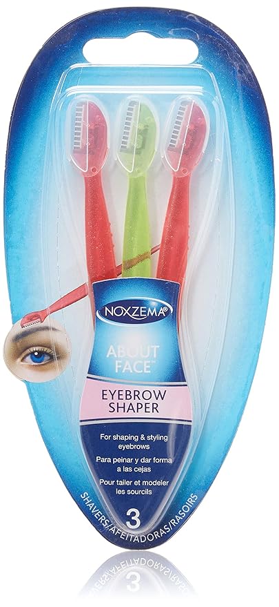 Noxzema Eyebrow Shaper, 3 Count; Small, Compact Razors Expertly Trim Eyebrows and Facial Hair for Precision Shaping and Cosmetic Grooming with Professional Results; Equipped with Protective Skin Guard