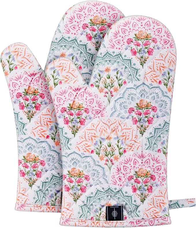 Pot Holders for Kitchen Heat Resistant Hot Pads for Countertops Oven Pot Holders Cotton Potholders for Kitchen Cooking Baking, Extra Long Cotton Cooking Gloves - Mandala - Oven Gloves - 2PCS
