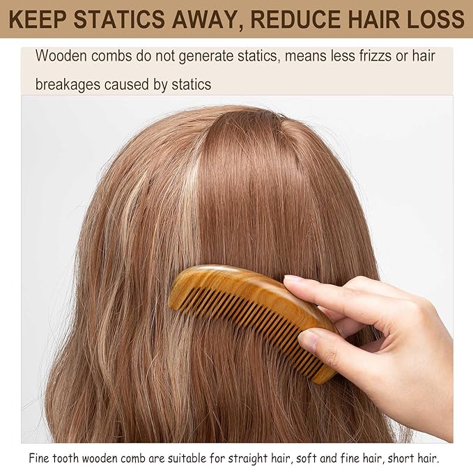 Wooden Beard Comb for Men, Fine Tooth Wooden Comb for Women - Green Sandalwood