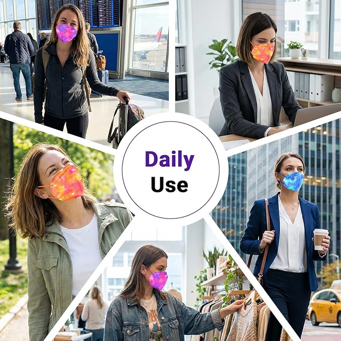 Rasav KN95 Face Masks, Comfortable 5 Layer Cup Dust Safety Mask, Muti-colored Design KN95 Mask for Women, Men