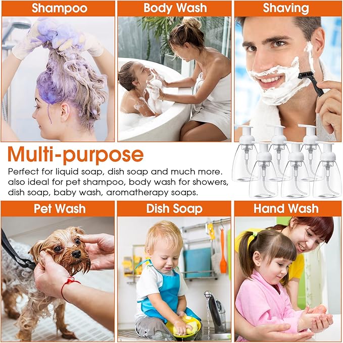 Eboot 24 Pcs 10 oz Foaming Soap Dispenser Foaming Pump Bottle Travel Hand Soap Pump Foam Dispenser Bottle Plastic Press Bottles Empty Refillable Plastic Container for Liquid Shampoo