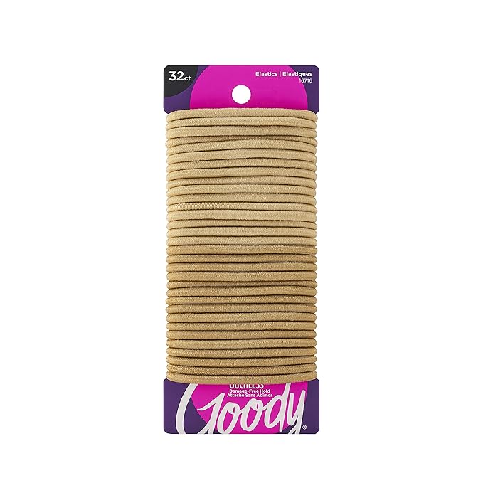 Goody Ouchless Elastic Hair Tie - 32 Count, Blonde - 4MM for Medium Hair - Slideproof Pain-Free Hair Accessories for Men, Women, Boys, and Girls - Perfect for Long Lasting Braids, Ponytails, and More