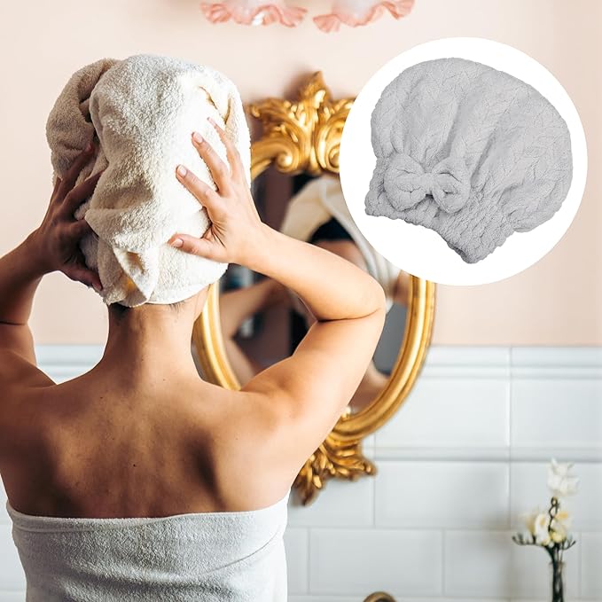 VOCOSTE Diamond Shape Hair Drying Towel Dry Cap, Quick Drying, Lightweight Strong Absorbent, for After Bath Drying Hair, Gray