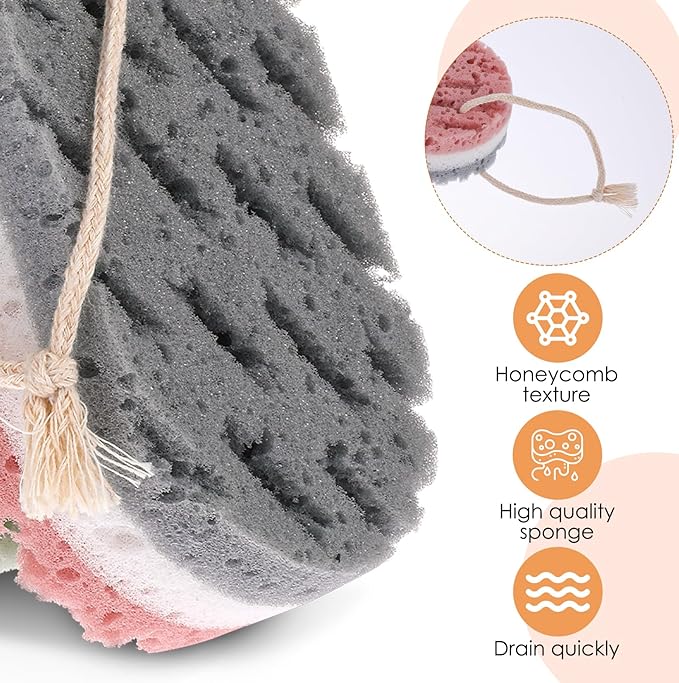 3PCS Bath Sponge for Women Soft Bath Sponge Gentle Sponge Loofah Body Scrubber Shower Sponge for Body Wash Bathroom Deep Cleansing Bathing Sponge Bathing Accessories