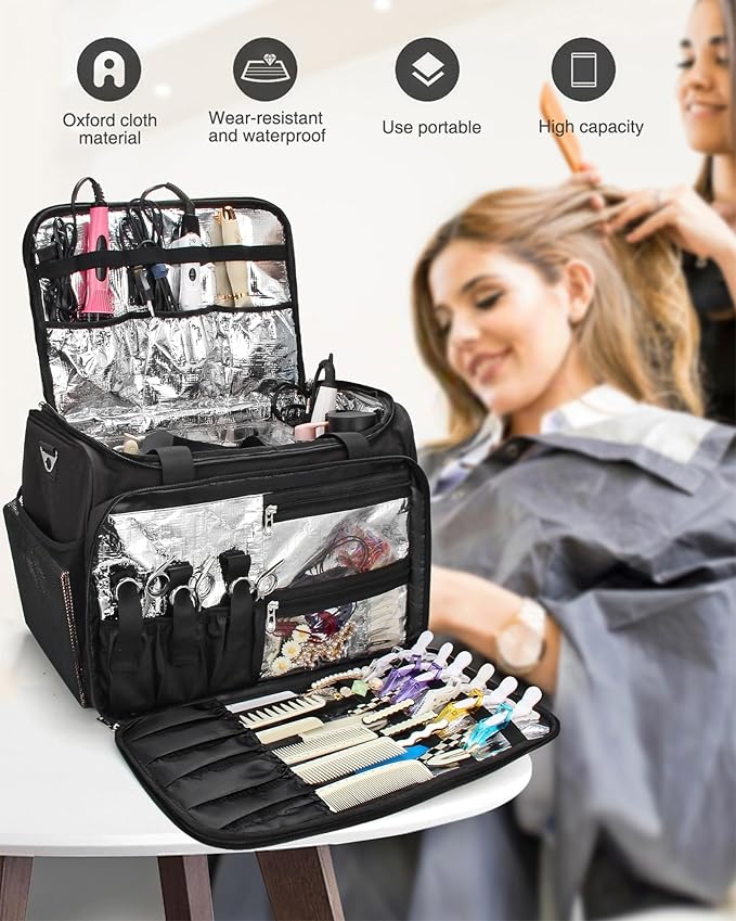 Professional Hairdressing Bag,Hairstylist Travel Bag,Cosmetics Beauty Hairdresser Bag with Shoulder Strap,Hair Makeup Salon Organizer Bag for Barber Insulation Material