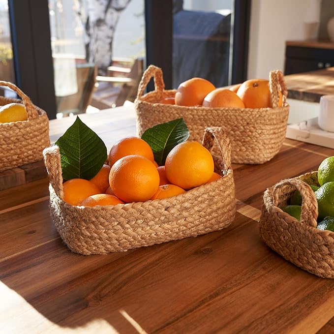 Beautiful Storage Basket Set of 4 - Natural Jute Rope Baskets for Shelves Are Perfect for Organizing Your Home - Quality Storage Bins Easily Fit With Any Nursery or Bedroom Decor