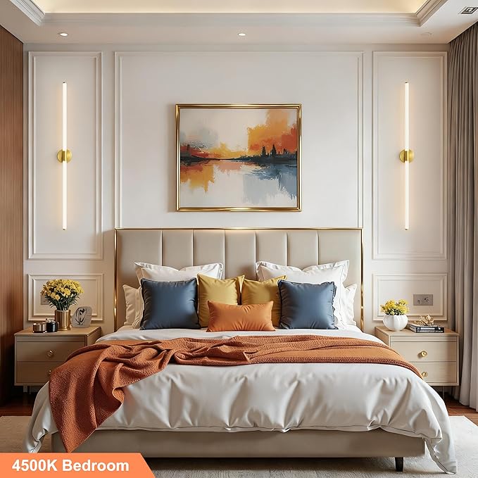 Glod Wall Sconces Set of 2 Hardwired, Dimmable 5CCT LED Bathroom Light Fixtures Over Mirror, 360° Full Lighting 47" Long Vanity Light Bar Modern Wall Sconce for Bathroom Bedroom Living Room