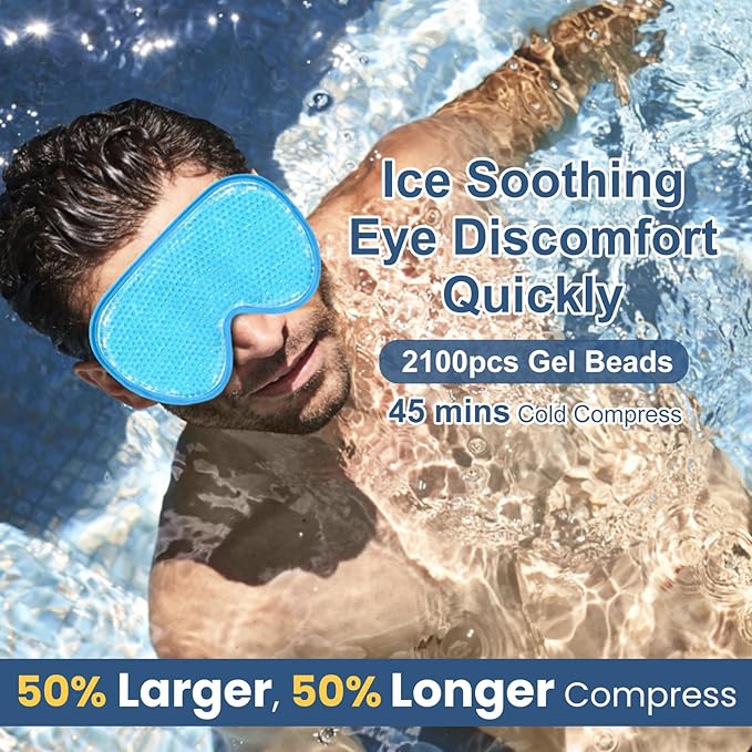 BeeVines XL Gel Eye Mask, 2 Pack Cooling Ice Masks for Puffy Eyes for Men & Women, Cold & Warm Compress for Post Surgery, Puffiness, Allergies, Sinuses & Migraines Treatment