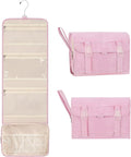 Relavel Hanging Toiletry Bag for Women, Large Makeup Travel Bag with Separate Compartment, Water Resistant Toiletries Bag for Travel Accessories, Portable Bathroom Bag for Trip Camping- Pink Strip