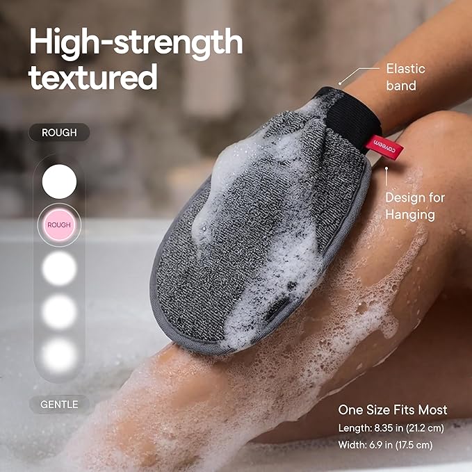 Exfoliating Mitt, Body Scrubber for Deep Exfoliation, Korean Scrub Mitt, Turkish Body Exfoliator for Remove Dead Skin, Gentle Lightweight Loofah Bath Glove for Shower (2 Pack)