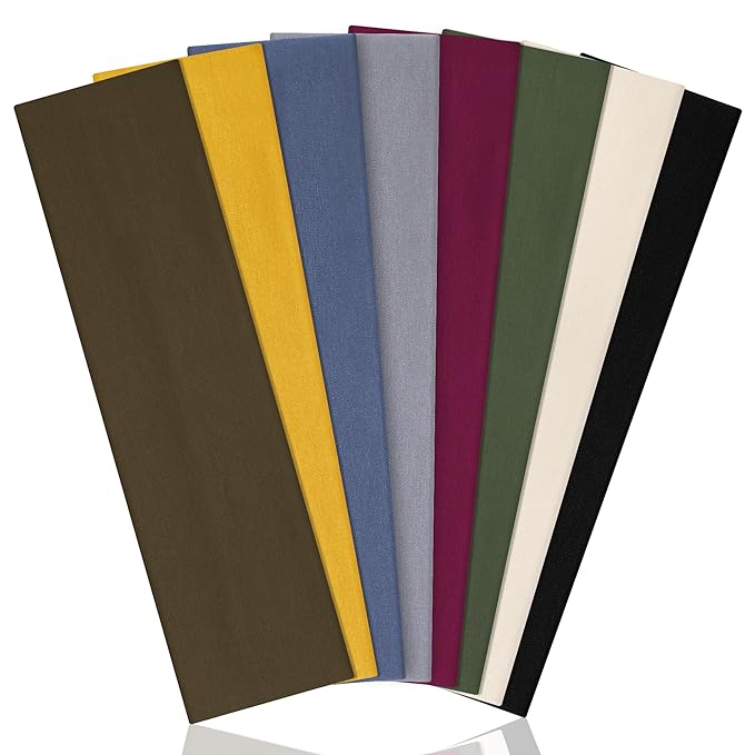 8 Pack Headbands for Women Non Slip - Stylish Sports Hair Bands for Women's Hair - Soft Cotton Cloth Stretchy Headbands for Women for Yoga, Outdoor Exercise Running