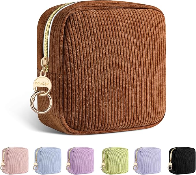 Period Bag for Teen Girls, Corduroy Sanitary Napkin Storage Bag, Menstrual Pad Pouches Tampon Holder for Purse