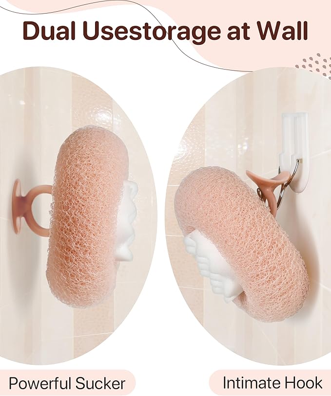 Super Soft Sunflower Suction Cup Bath Ball, 2025 Upgraded 2-in-1 Sunflower Ball Exfoliating Bath Sponge Cleaning Brush, Mesh Shower Body Sponge Accessories for Women, Men Shower (Cyan+Pink)