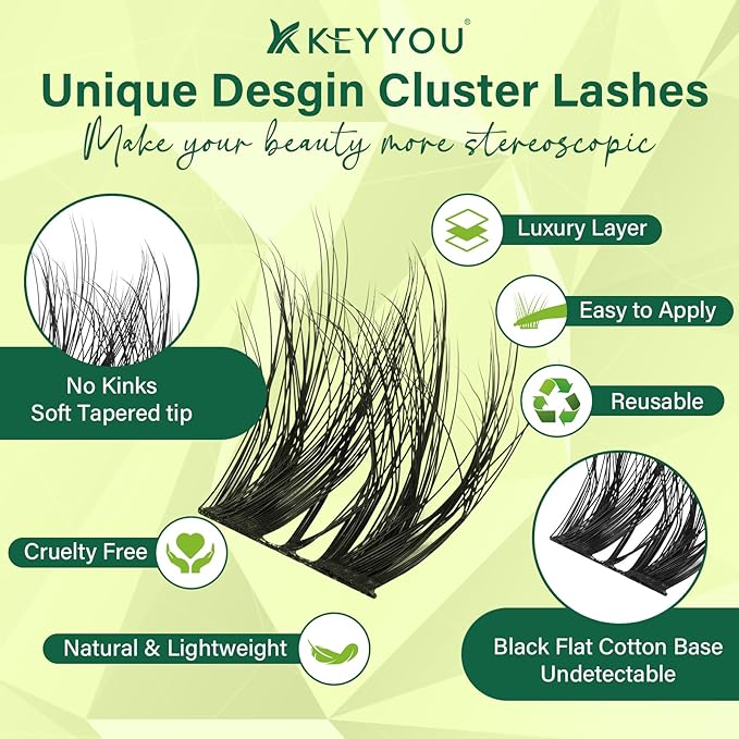 KEYYOU Lash Clusters 3D Effect Eyelash Clusters 108pcs D Curl PuffSilk V3D05 Wispy Lashes Cluster Lashes Natural Soft DIY Lash Extension at Home(PuffSilk V3D05-D-8-18MIX)