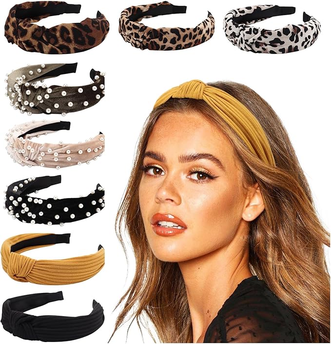 DRESHOW 8 Pack Knotted Headbands for Women Wide Turban Headband Yoga Exercise Ribbing Hair Hoop Hair Bands Accessories