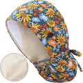QBA Adjustable Working Cap with Button, Satin-Lined Hat, Cotton Working Hat Sweatband, Elastic Tie Back Hats Unisex