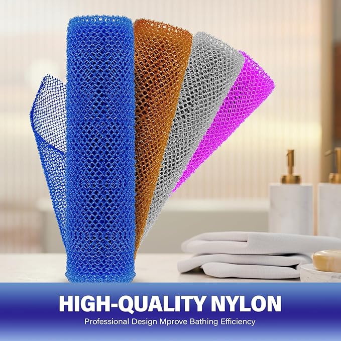 4 Pieces African Bath Sponge African Net Long Net Bath Sponge Enjoy Luxurious Exfoliation, Deep Cleansing, and Silky Smooth Skin Every Day(Brown, Blue, Purple,Grey)