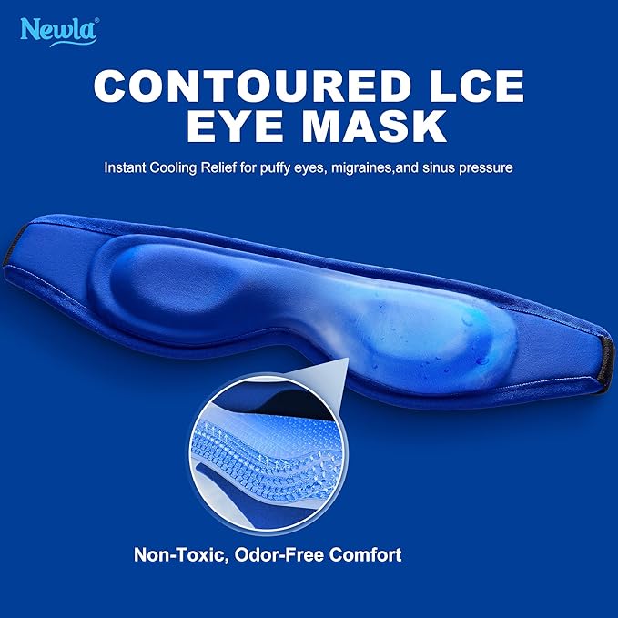 Contoured Ice Eye Mask for Puffy Eyes: Gel Cold Compress for Dark Circles, Sinus Pressure & Eye Fatigue, Reusable Cooling Therapy, Fits All Head Sizes, Daily Eye Care, Relaxation Beauty Gift, Blue