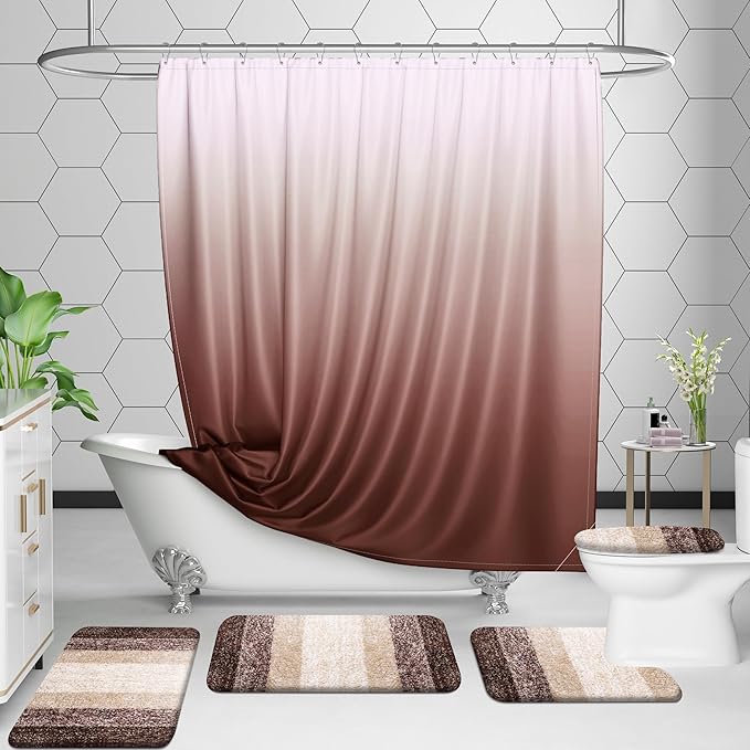 OLANLY Bathroom Rugs Sets 3 Piece, Soft Absorbent Microfiber Bath Mats and U-Shaped Contour Toilet Rug, Plush Shaggy Bath Mat Set for Bathroom (30"x20"+24"x16"+24"x20", Brown)
