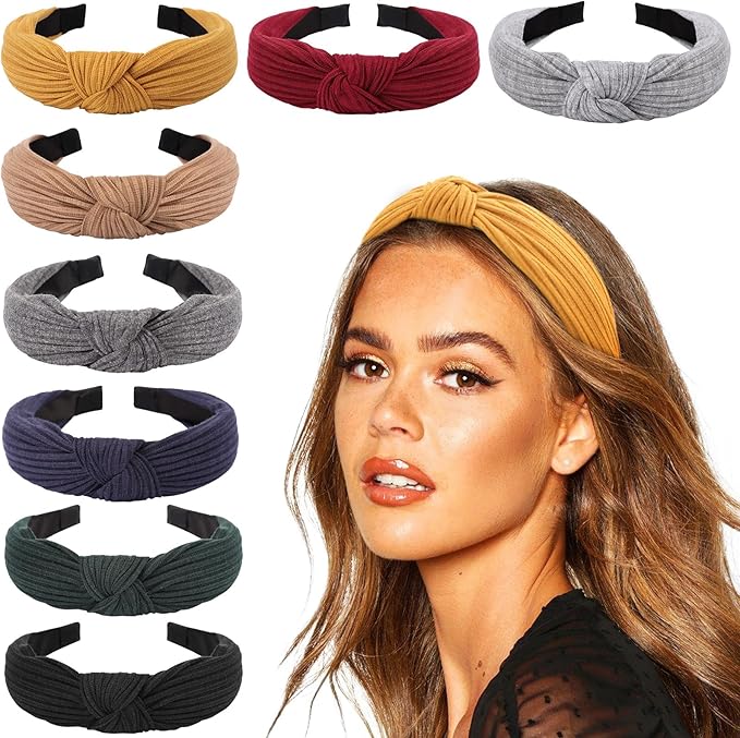 DRESHOW 8 Pack Knotted Headbands for Women Wide Turban Headband Yoga Exercise Ribbing Hair Hoop Hair Bands Accessories