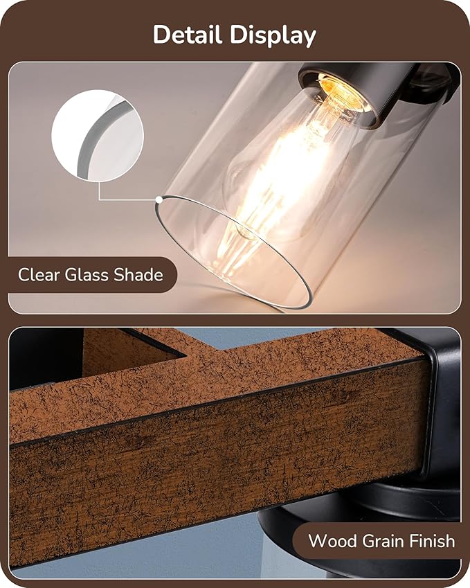 EDISHINE Farmhouse Vanity Lights for Bathroom, 2-Light Bathroom Vanity Light Fixtures Over Mirror, Painted Wood Bath Wall Sconces Lamp with Clear Glass Shade for Bedroom, Powder Room