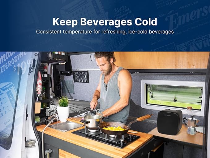 Emerson EFC-5001 Portable XL Mini Fridge Cooler for 12 Cans, 8L Capacity, AC/DC Power Compatibility, Removable Shelf, Lightweight Design – Ideal for Home, Office, Travel, Dorms, and Outdoor Use