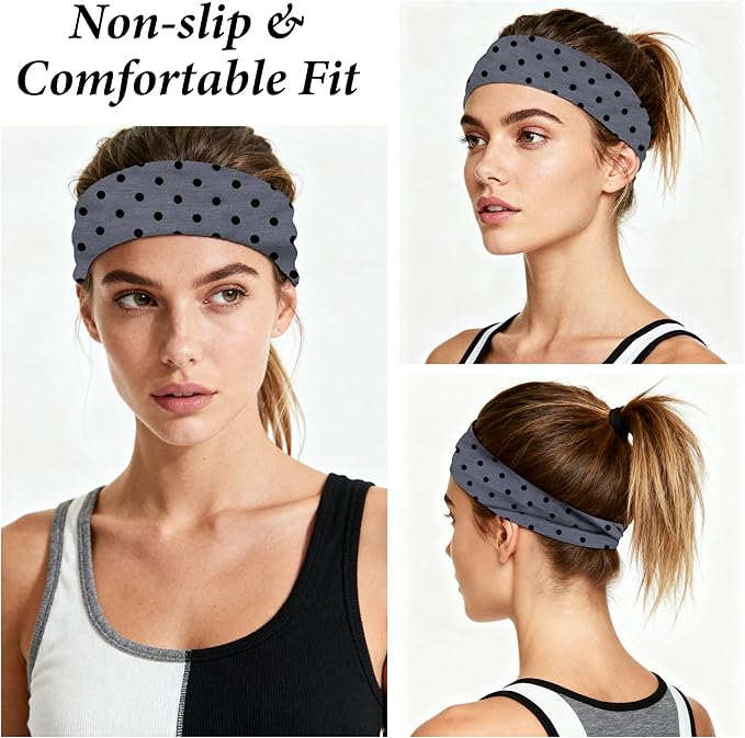 Headbands for Women Non-Slip Workout Hair Bands, 6 Pack Stretchy Athletic Soft Sweatbands, Elastic Cloth Fabric Headband, Fashion Head Bands for Yoga Running Sports Gym Sports Exercise