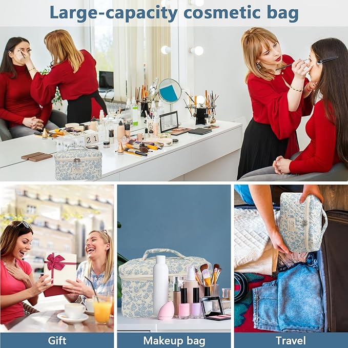 Large Makeup Bag, Cute Cosmetic Bag for Women Girls, Floral Coquette Aesthetic Toiletry Bag, Travel Make Up Organizer Bag(Multicolor)