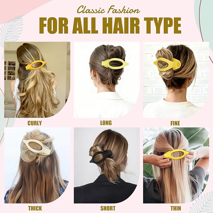 Flat Hair Clips for Women - 6 PCS French Flat Claw Clips Medium Hair Clips for Girls Large Hair Claw Clips for Thick or Thin Hair Strong Hold No Slip Hair Accessories for women (Yellow)