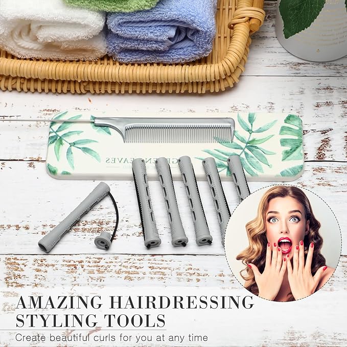 WILLBOND Hair Styling Kit: 48 Hair Perm Rods Plastic Cold Wave Rods, 2 Steel Pintail Combs, 350 Perm Papers, 6 Duck Bill Clips for Hairdressing Styling(Gray)