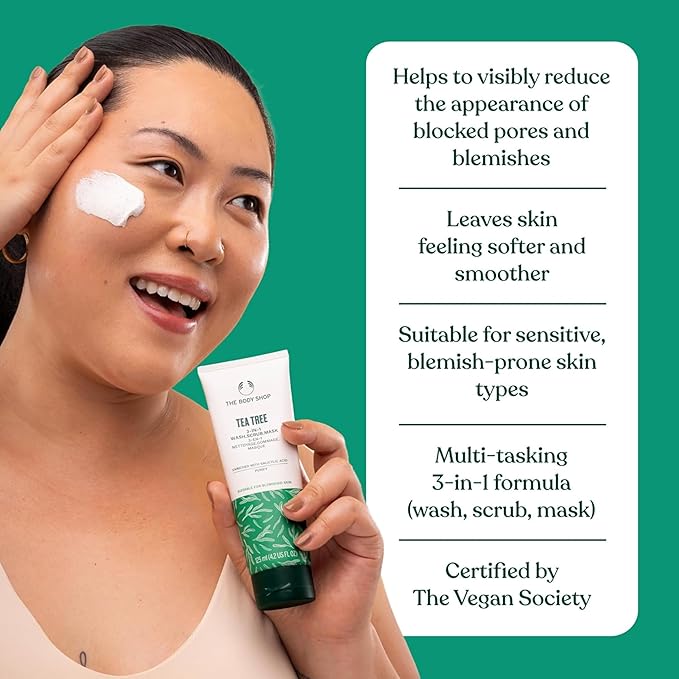 The Body Shop Tea Tree Skin Clearing Daily Face Scrub - Exfoliating and Purifying For Blemished Skin - Vegan - 4.2 Fl Oz