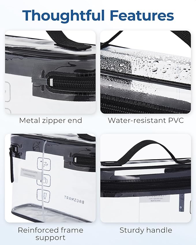 BAGSMART TSA Approved Toiletry Bag, 2 Pack Clear Makeup Cosmetic Bag Organizer, Quart Size Travel Bag for Toiletries, Carry-on Travel Accessories Essentials, Gray-2pcs