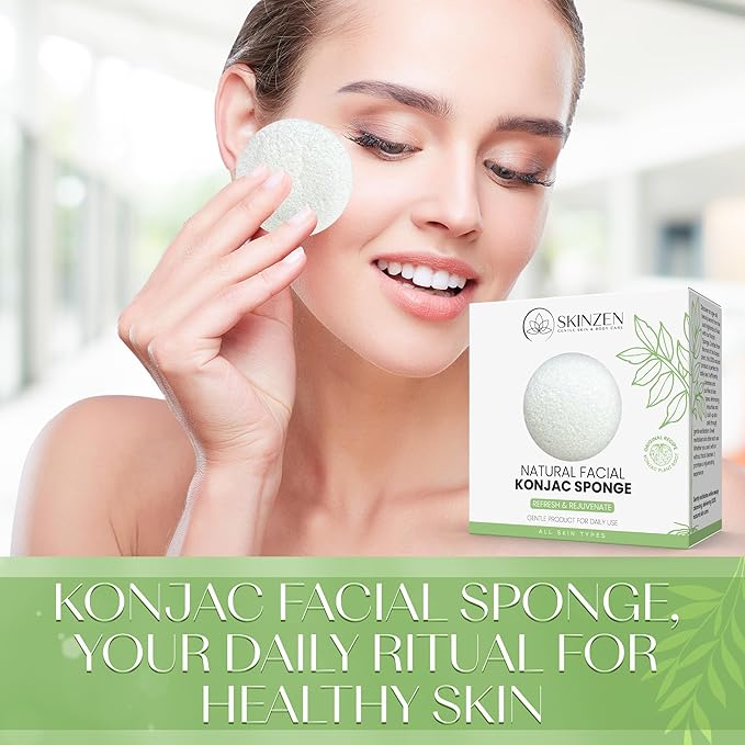 Natural Konjac Facial Sponge for Gentle Daily Face Washing and Exfoliating, Original Recipe, No Additives, Cruelty Free, for All Skin Types, White, 1 Sponge