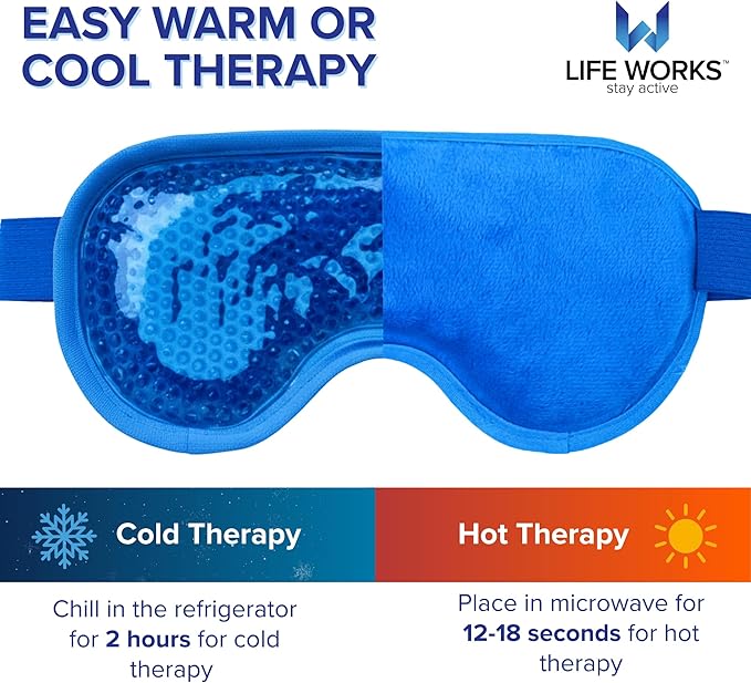 LIFE WORKS Gel Eye Mask, Hot or Cold Therapy for Puffy Eyes, Dark Circles, Headaches, and Migraines, Soft Gel Beads and Liquid Filling for Cooling or Warming Comfort
