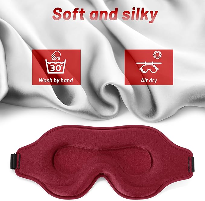Sleep Eye Mask for Men Women, Lash Extensions 3D Sleeping Mask, Travel Blackout Night Blindfold Eye Shade Cover with Adjustable Strap (Red-3D)