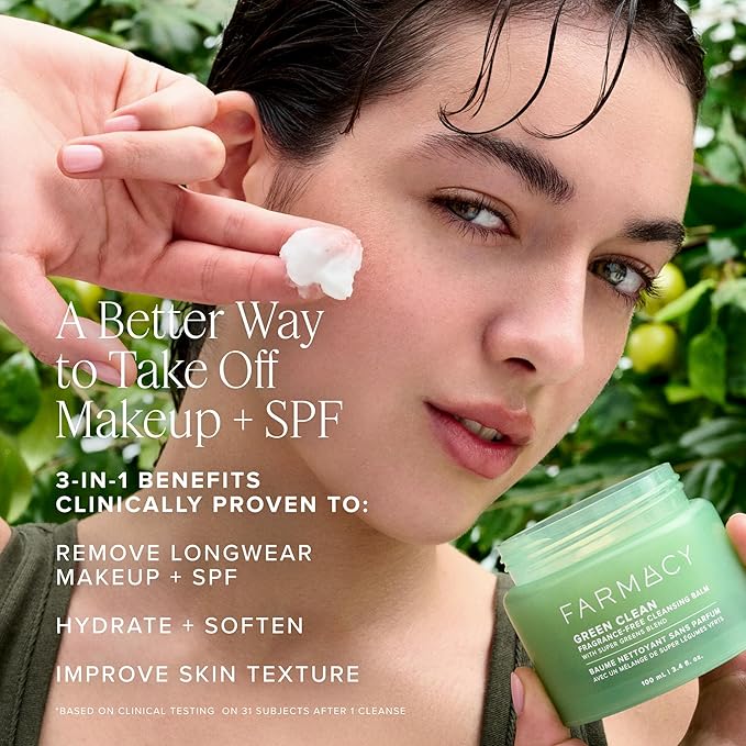 Farmacy Sensitive Skin Makeup Remover Cleansing Balm - Green Clean Waterproof Makeup Remover Balm + Oil Cleanser for Face - Melts Make Up + SPF - Hydrates + Softens Skin - Fragrance Free (100ml)