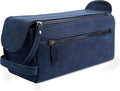 LEATHER VILLAGE Genuine Leather Travel Toiletry Bag - Water-Resistant Dopp Kit for Toiletries, Large Shaving Bag & Bathroom Organizer - Gift for Men & Women - Royal Blue