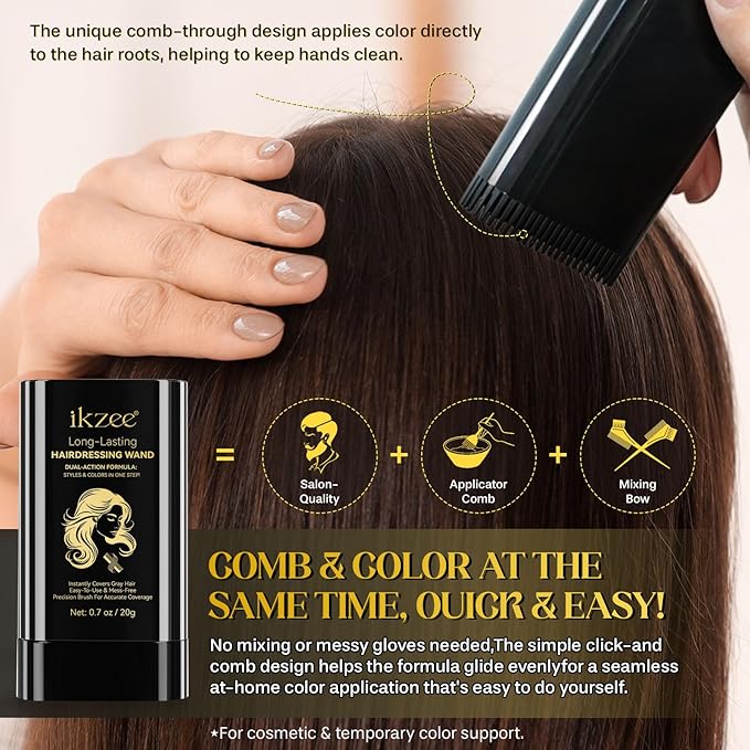 Safe and Convenient Comb Hair Dye | Portable Color Touch-Up Wand | Waterproof and Sweat-Proof | Instantly Covers Gray Roots | Precision Brush for Accurate Coverage | 20g (01# Brown)