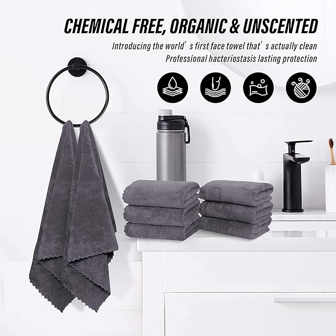 MOONQUEEN 18 Pack Premium Hand Towels - Quick Drying - Microfiber Coral Velvet Highly Absorbent Towels - Multipurpose Use as Hotel, Bathroom, Shower, Spa, Hand Towel 16 x 28 inches (Gray)