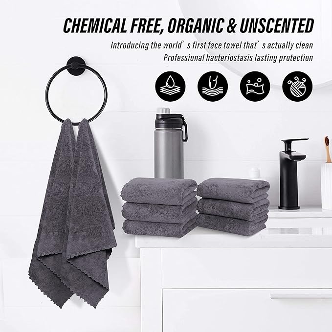 MOONQUEEN 12 Pack Premium Hand Towels - Quick Drying - Microfiber Coral Velvet Highly Absorbent Towels - Multipurpose Use as Hotel, Bathroom, Shower, Spa, Hand Towel 16 x 28 inches (Gray)