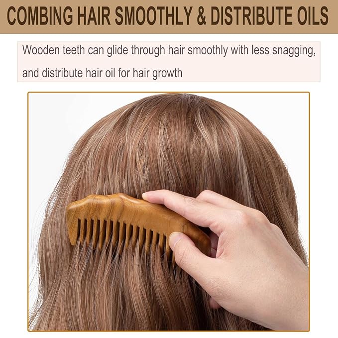 2 Pack Wooden Comb, Beard Comb for Men, Hair Combs for Women - Green Sandalwood