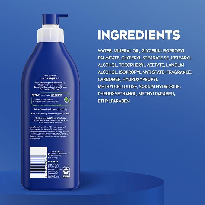 NIVEA Original Moisture Body Lotion with Vitamin E, 48-Hour Body Moisturizer for Normal to Dry Skin, 16.9 Fl Oz Pump Bottle
