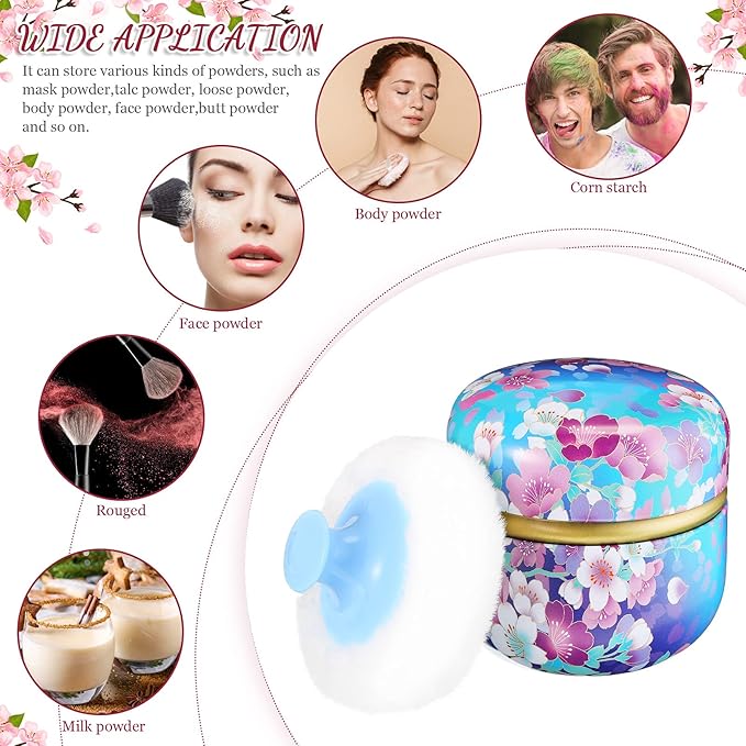 Chengu 2 Sets Body Powder Puff and Container, 2 Soft Puffs 2 Spoon and 2 Dusting Loose Powder Container for Baby Women Home and Travel Use