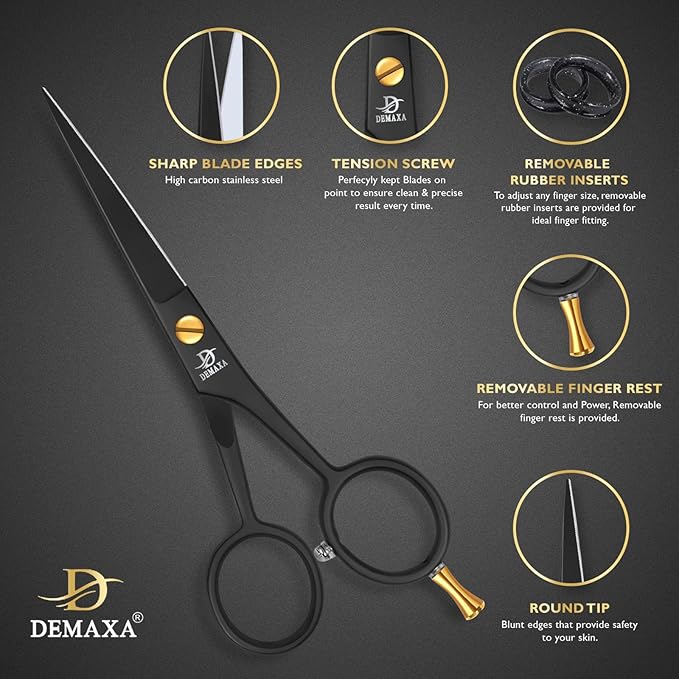 5" Professional Beard Scissors for men Mustache Scissors with 1 Mustache Comb, 1 Beard Comb & Soft Pouch – Prefect Beard shears mustache kit for All Facial Hair – moustache Grooming kit for Men