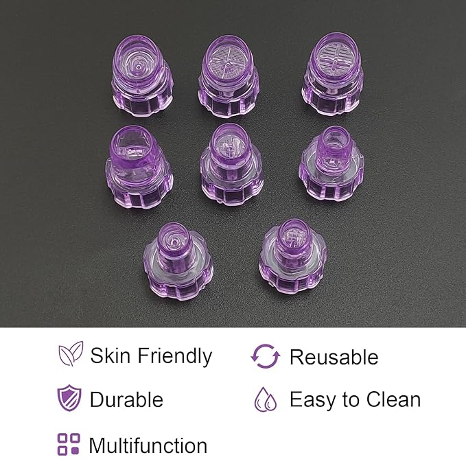 Elitzia Plastic Dermabrasion Microderma Heads Facial Aqua Peel Tips Water Peeling Caps Facial Care Skin Cleaning Tool Beauty Machine Replacement Spare Parts 8pcs Per Set（Purple）