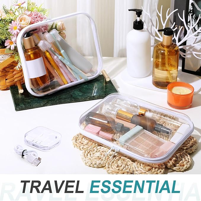 Hoolerry 4 Pcs Hard Clear Zipper Case Makeup Bags Plastic Zipper Pouch Transparent Storage Box Containers for Cosmetics, Snacks, Building Blocks, Puzzles(Clear,9.8 x 7.9 x 2 in,White)