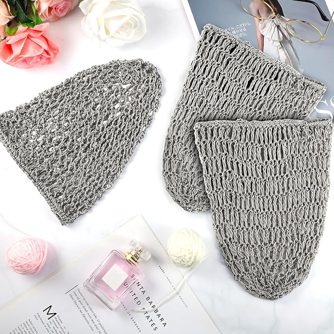 Waydress 2 Pieces Mesh Hair Net Rayon Knit Snood Women Crocheted Sleep Cap (Gray)